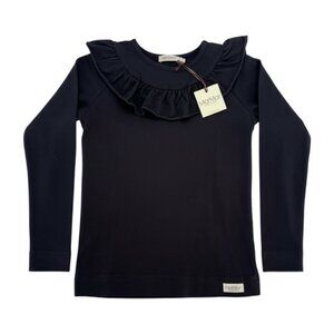 MARMAR COPENHAGEN - LONG SLEEVE JERSEY RUFFLE TEE SHIRT - BLACK - NWT